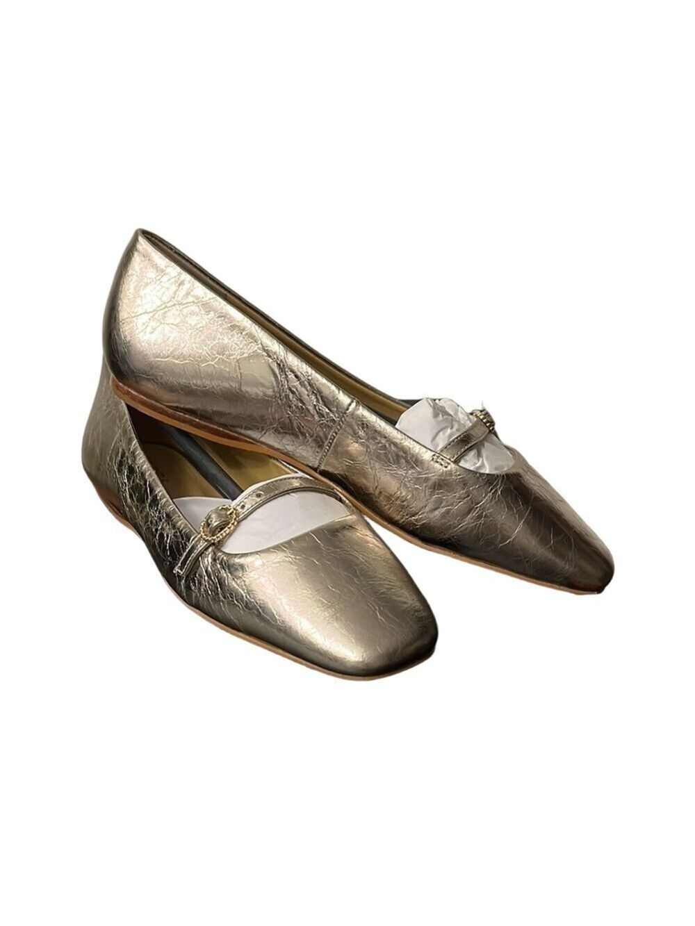 NWOT Talbots Mary Jane Flats crackle Metallic Finish and Strap